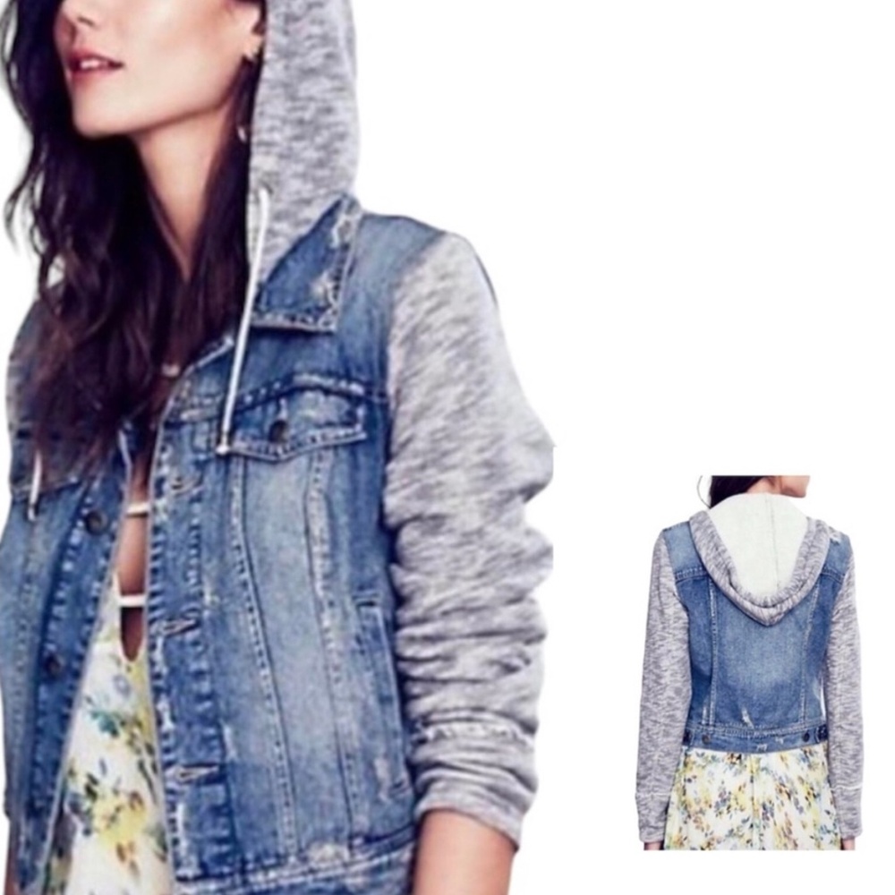 AUTHENTIC FREE PEOPLE DENIM HOODIE JACKET SZ S